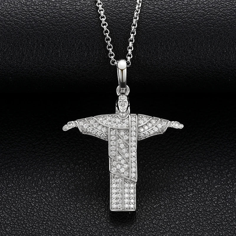 Unisex 925 Sterling Silver VVS Moissanite Iced Out Cross Pendant TQP0051