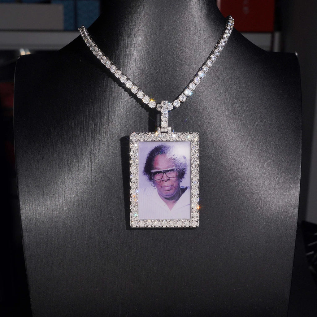 Unisex Custom Picture Memorial Iced Pendant 925 Sterling Silver VVS Moissanite