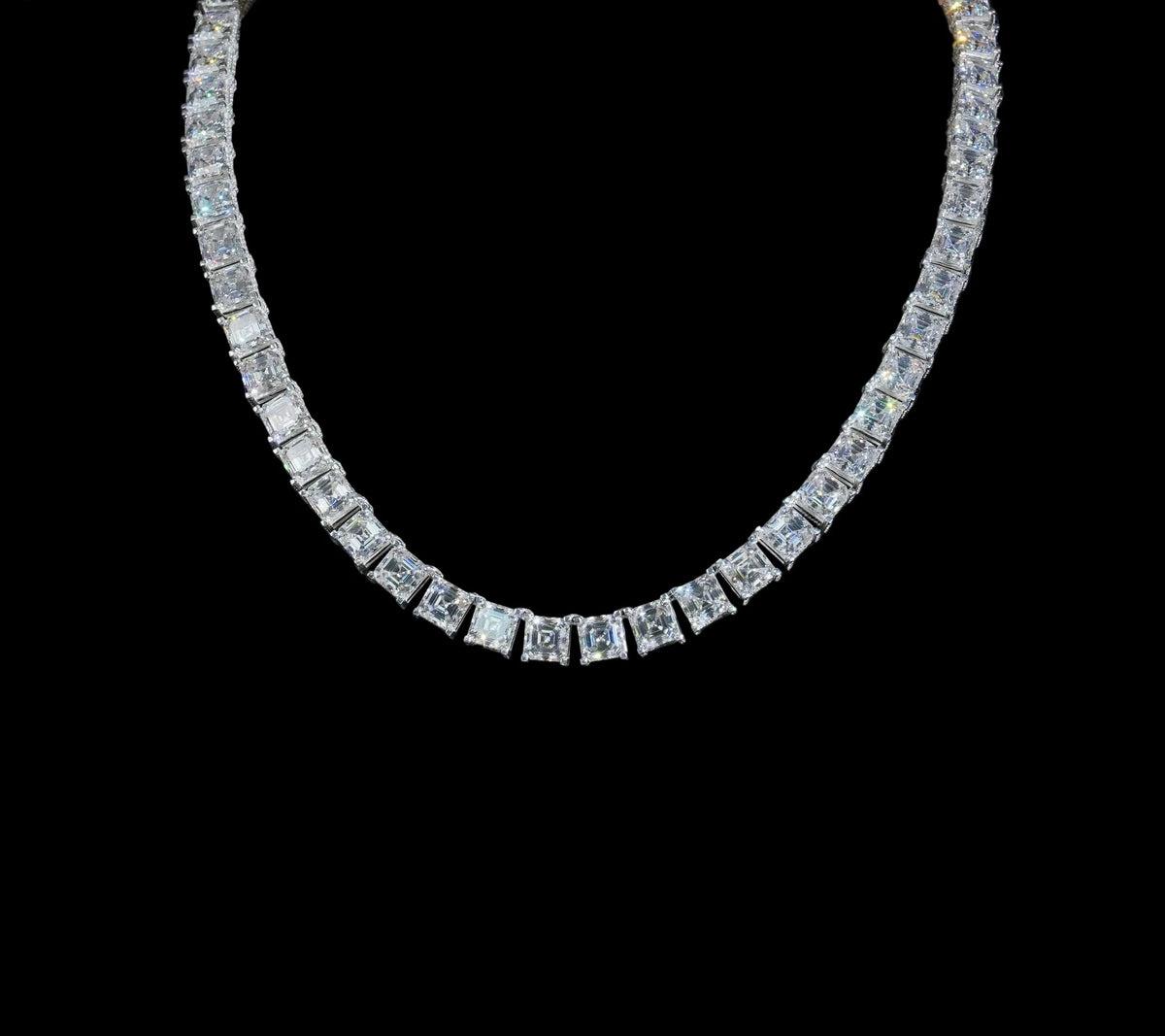 Unisex Iced Out Asscher Cut Moissanite Tennis Chain Necklace 925 Sterling Silver