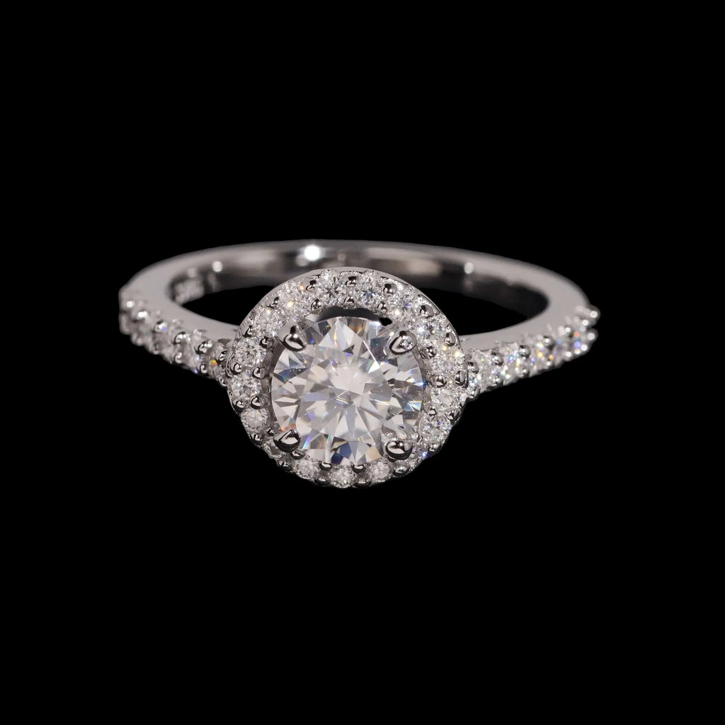 Women's Round Brilliant Cut Halo VVS Moissanite Engagement Ring 925 Sterling Silver