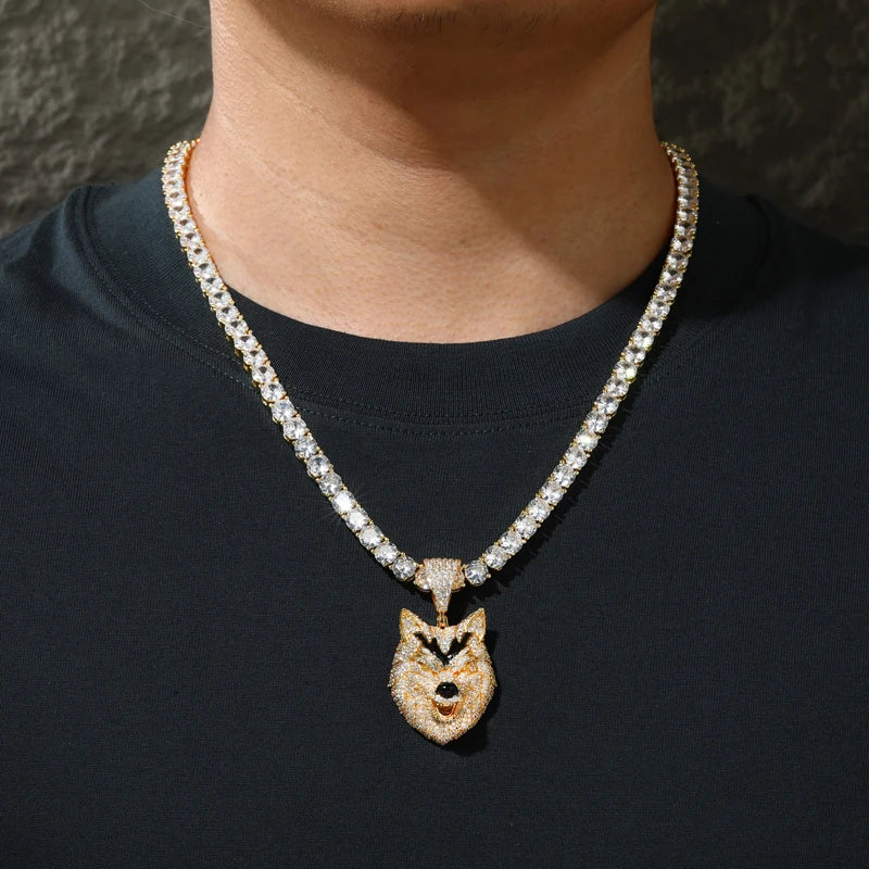 Unisex Iced Out Wolf Pendant 925 Sterling Silver VVS Moissanite TQP0776