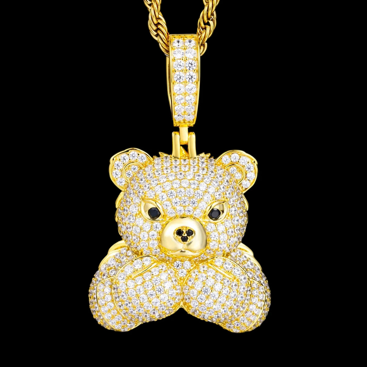 Men's 925 Sterling Silver VVS Moissanite Iced Out Boxing Teddy Bear Pendant TQP0882