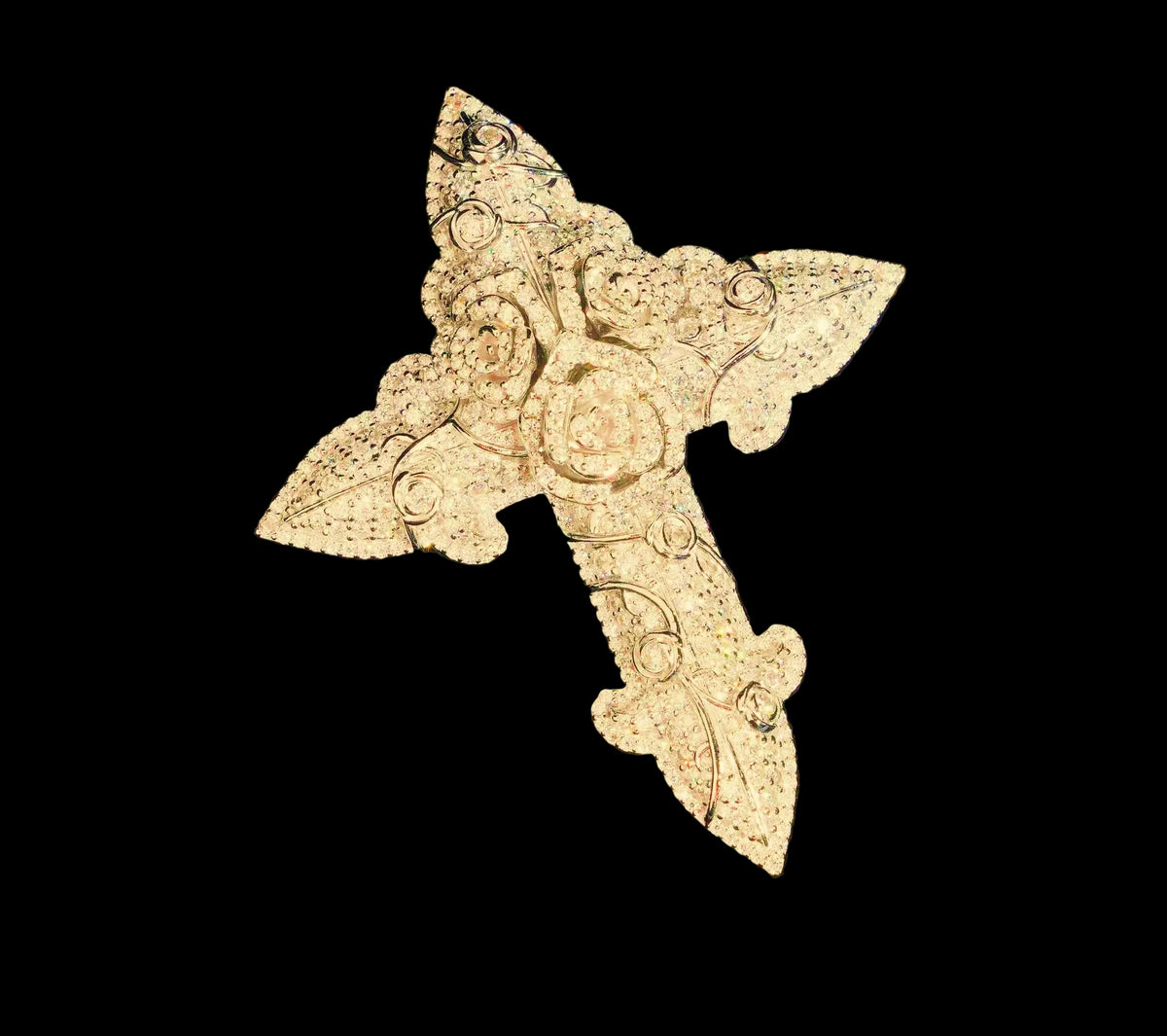 Unisex 3D Rose Cross Pendant 925 Sterling Silver VVS Moissanite Iced Out BP4463