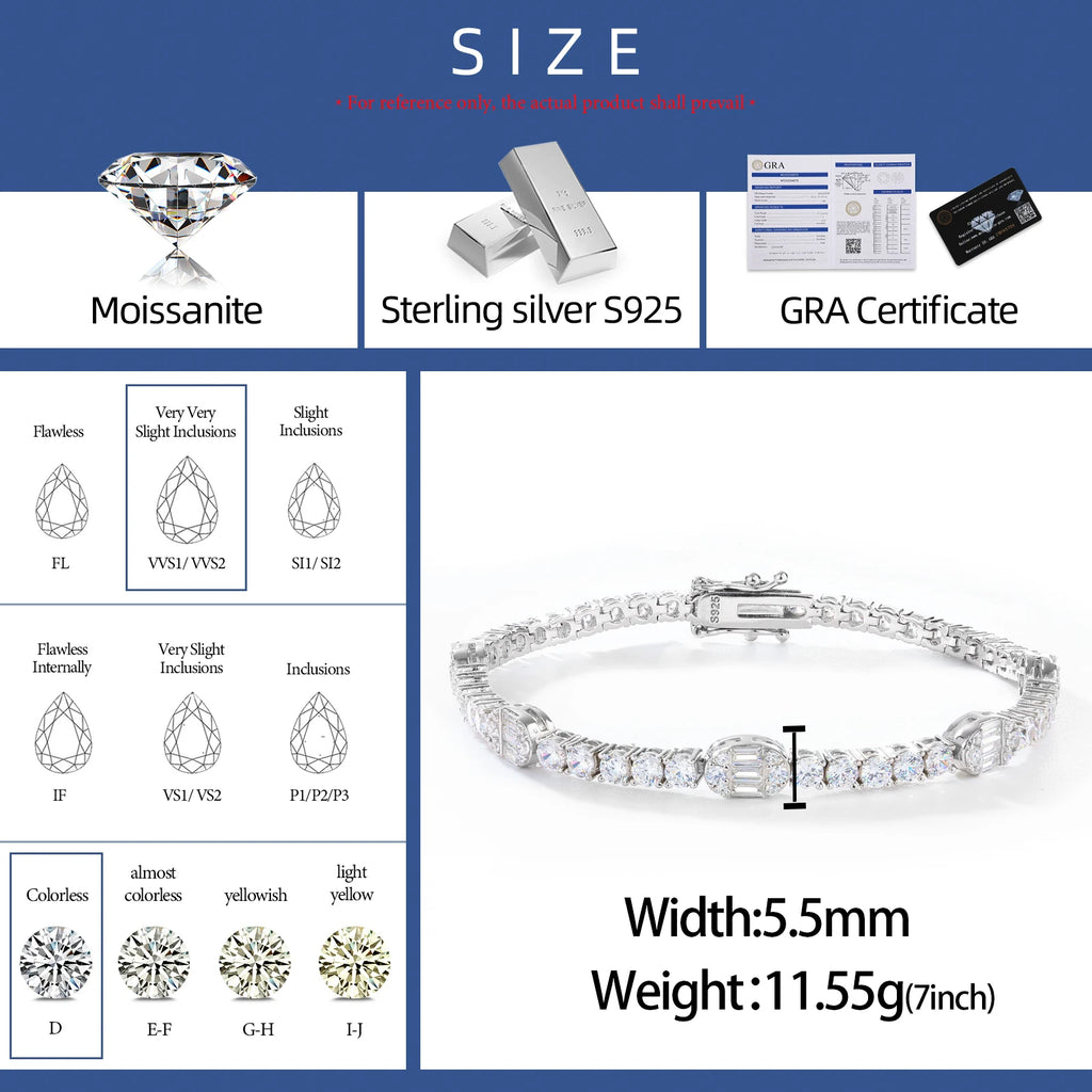 Unisex 3mm Oval Cut VVS Moissanite Tennis Bracelet 925 Sterling Silver