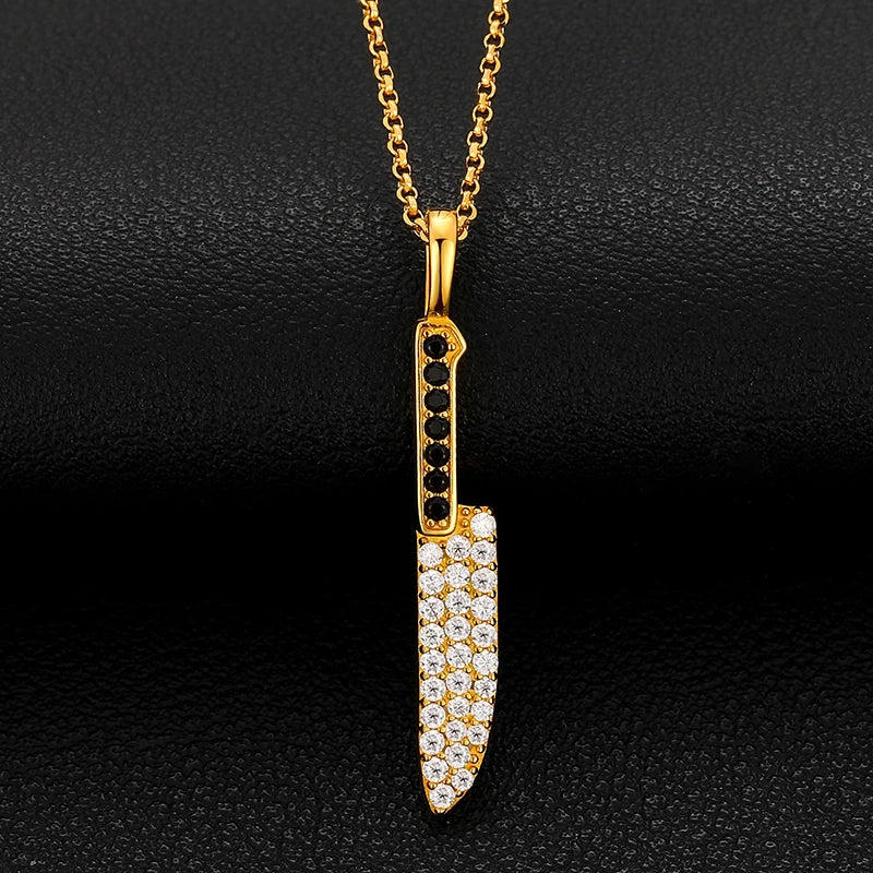 Unisex 925 Sterling Silver VVS Moissanite Fruit Knife Iced Out Pendant