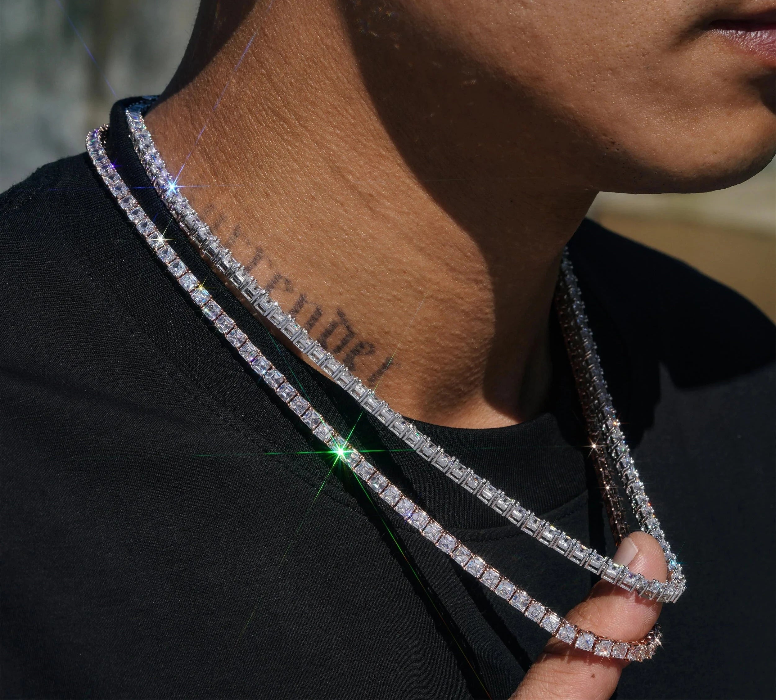 Unisex Iced Out 925 Sterling Silver VVS Moissanite Asscher Cut Tennis Chain Necklace 4mm