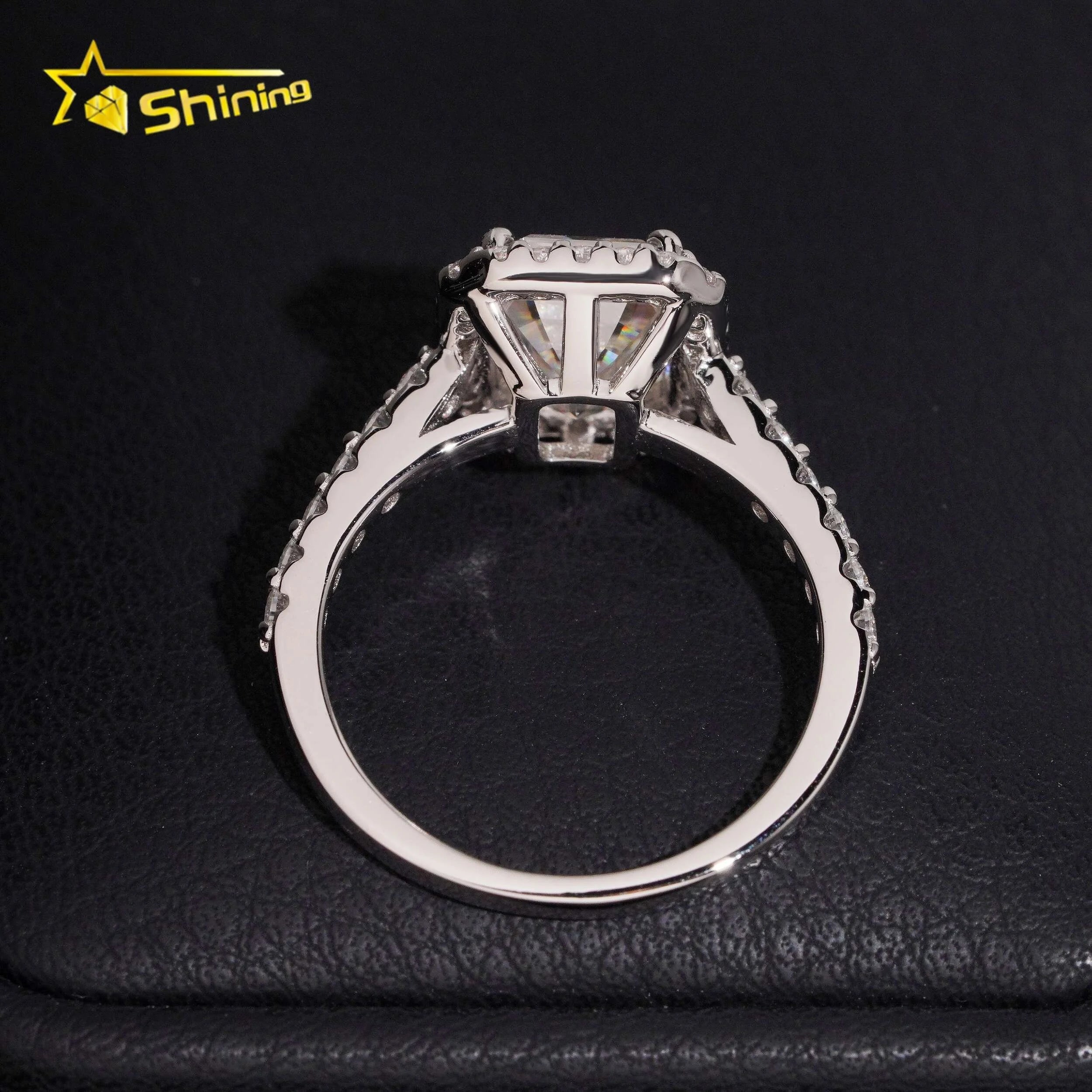Women's Emerald Cut 3ct VVS Moissanite Halo Engagement Ring 925 Sterling Silver