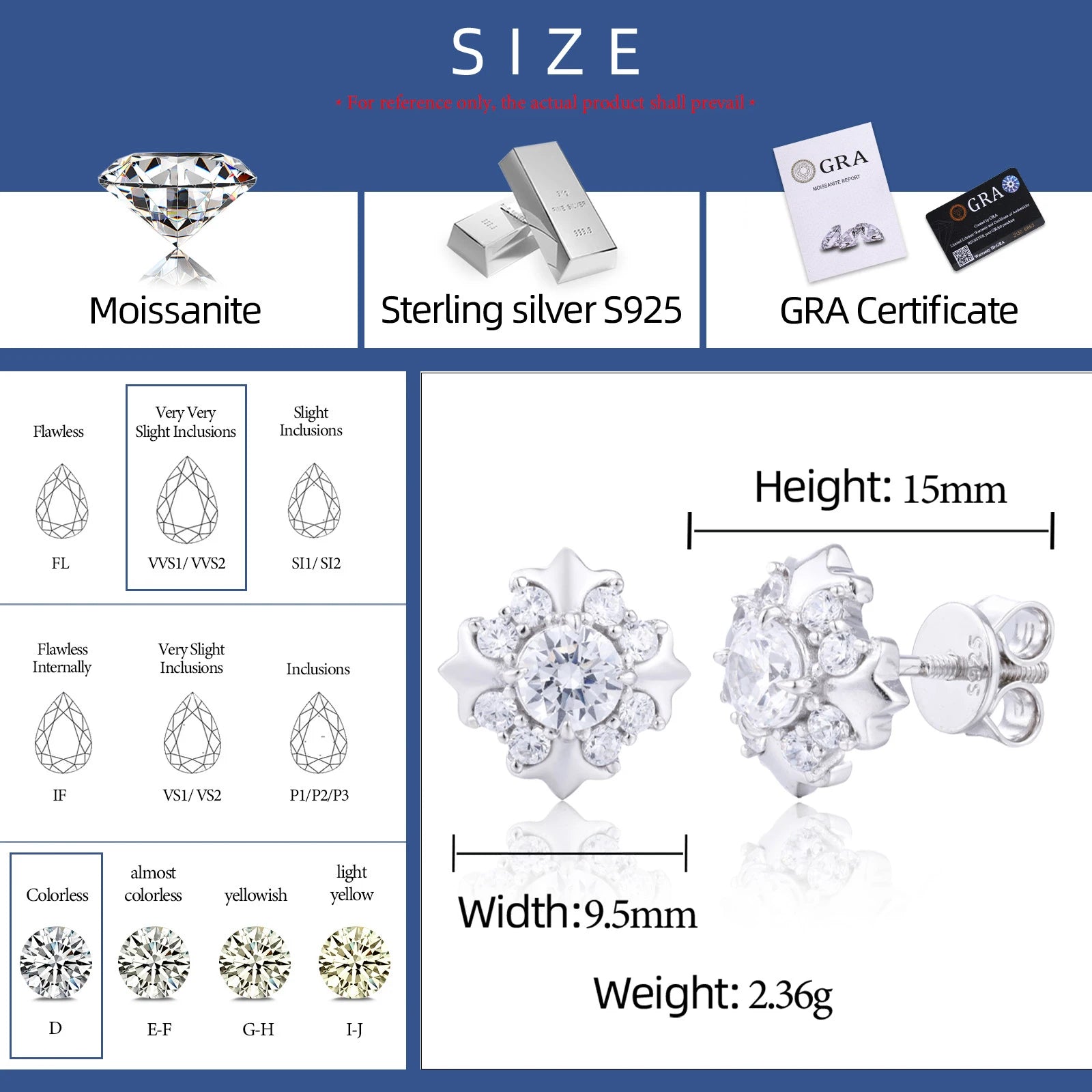 Unisex Iced Out 925 Sterling Silver VVS Moissanite Star Stud Earrings