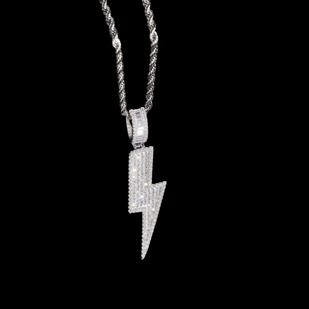 Unisex 925 Sterling Silver Pass Diamond Tester Moissanite Lightning Iced Out Pendant