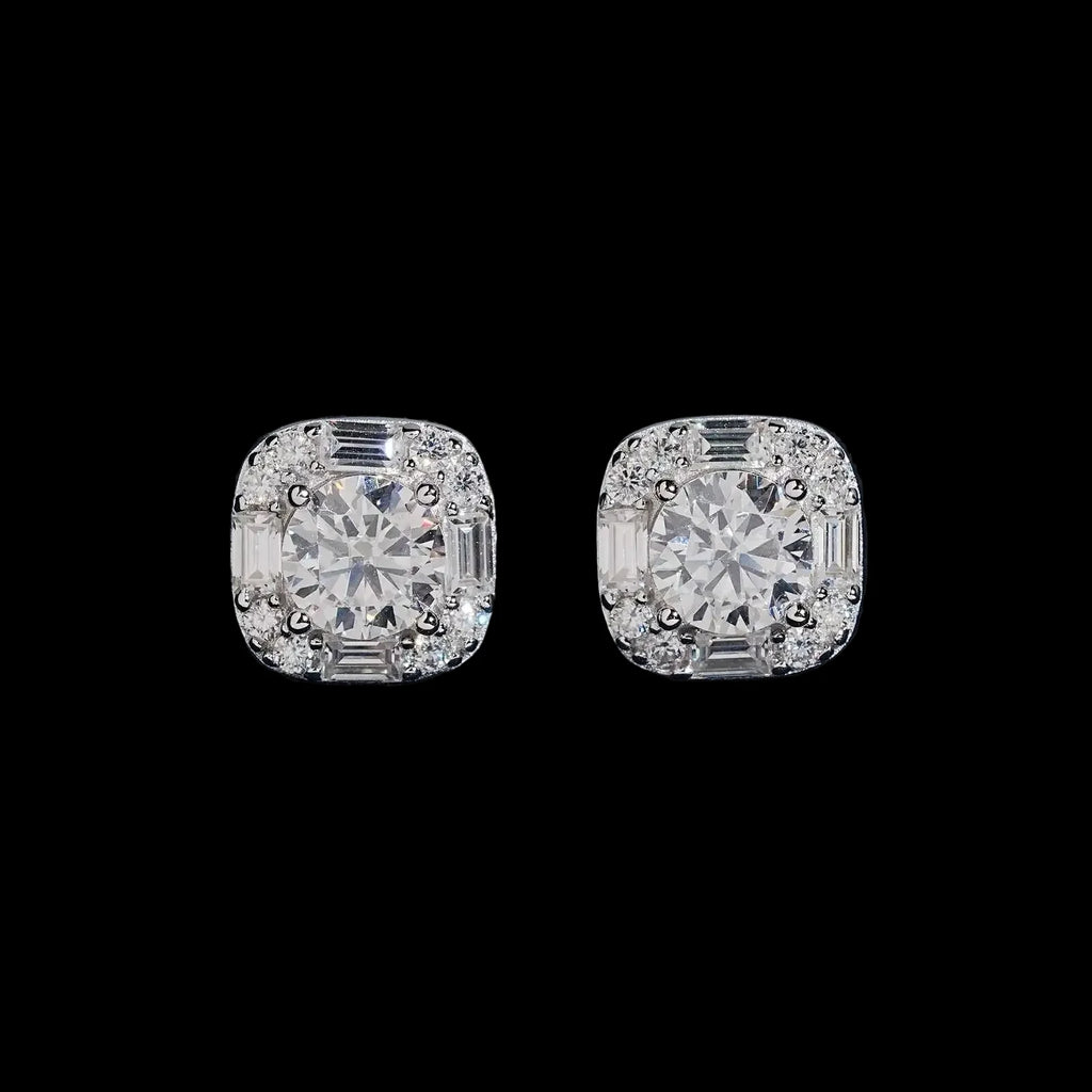 Unisex Iced Out 925 Sterling Silver Rhodium Plated VVS Moissanite Round Brilliant Cut Stud Earrings