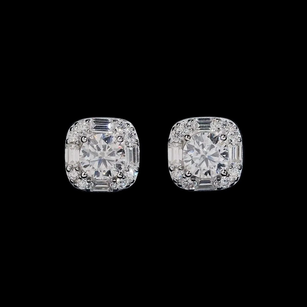 Unisex Iced Out 925 Sterling Silver Rhodium Plated VVS Moissanite Round Brilliant Cut Stud Earrings