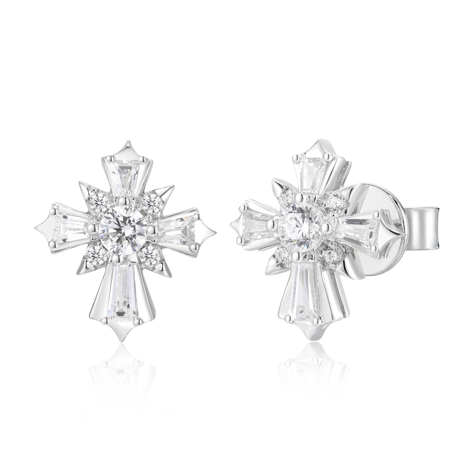 Unisex Baguette Cut VVS Moissanite Stud Earrings 925 Sterling Silver