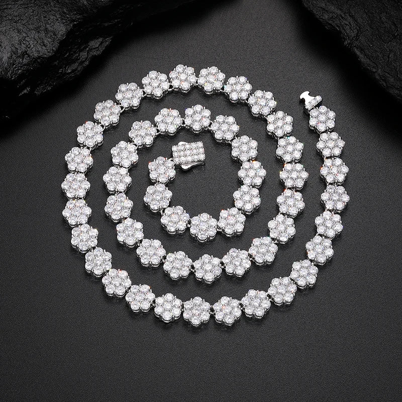 Unisex 925 Sterling Silver VVS Moissanite Iced Out Honeycomb Flower Tennis Chain Necklace TQN0185