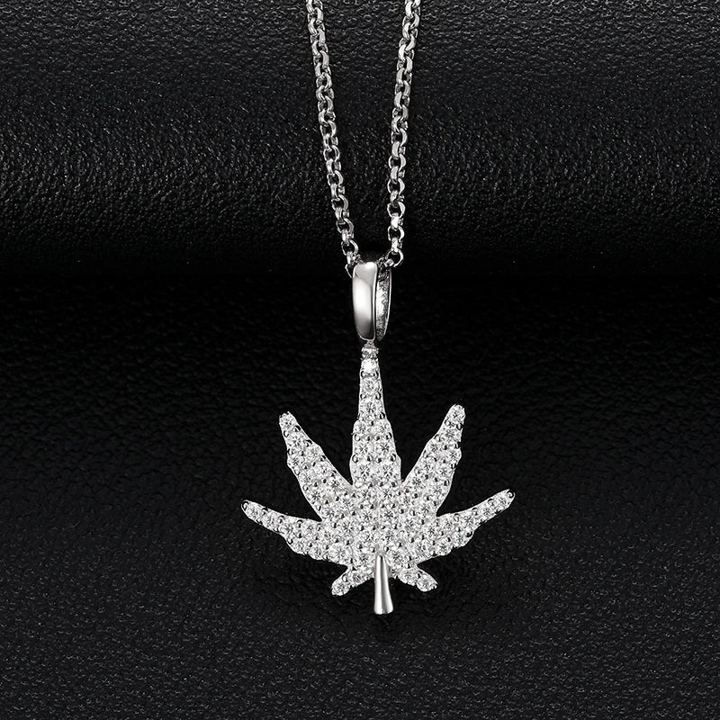 Unisex Iced Out Maple Leaf Pendant 925 Sterling Silver VVS Moissanite TQP0026