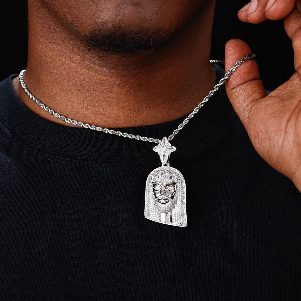Unisex Iced Out Jesus Pendant 925 Sterling Silver VVS Moissanite TQP1109