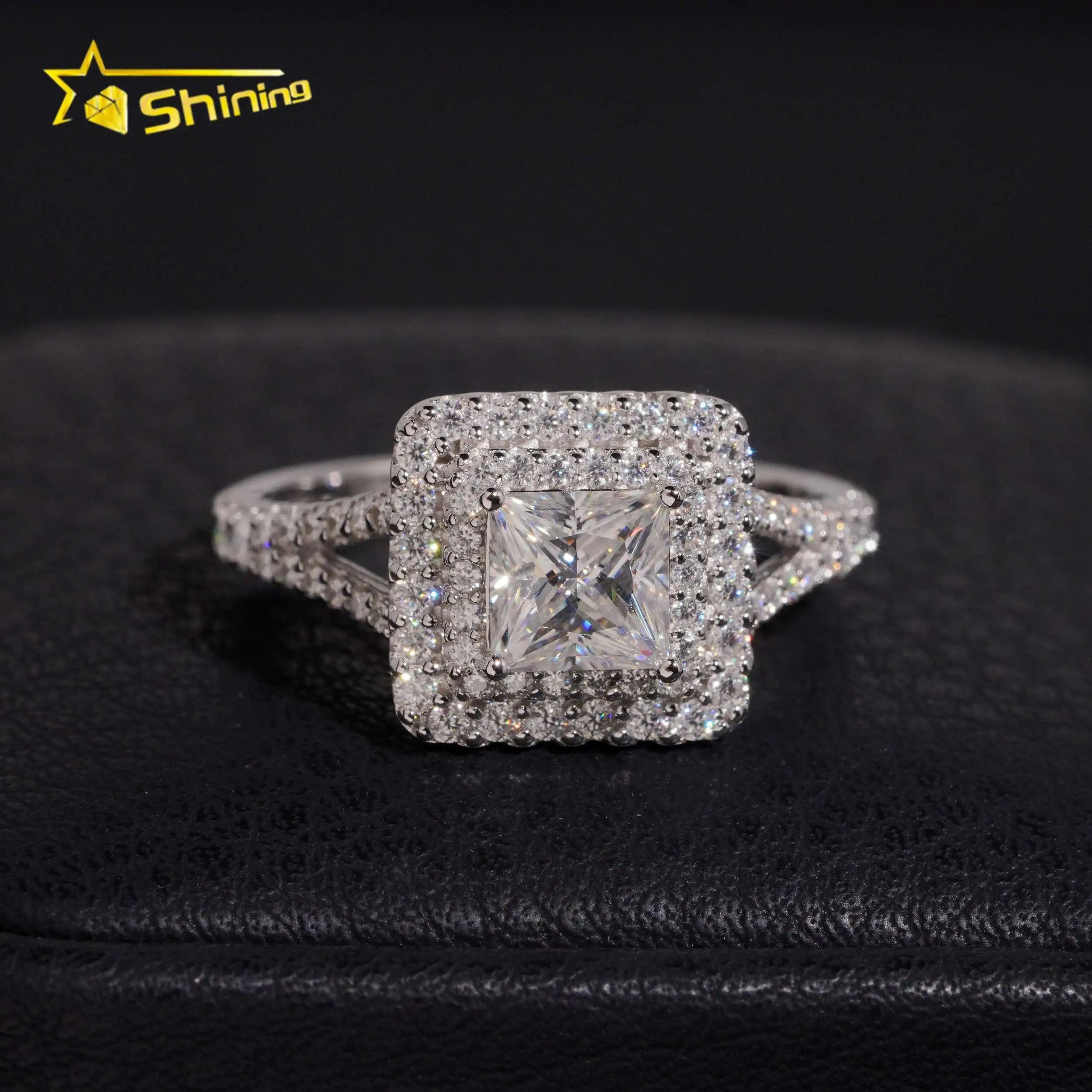Women's Iced Out 925 Sterling Silver Princess Cut VVS Moissanite Wedding Engagement Ring
