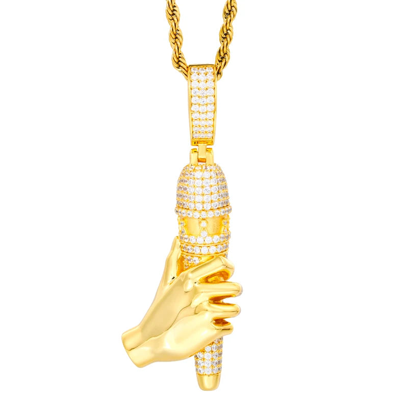 Unisex Iced Out Microphone Pendant 925 Sterling Silver VVS Moissanite TQP0839