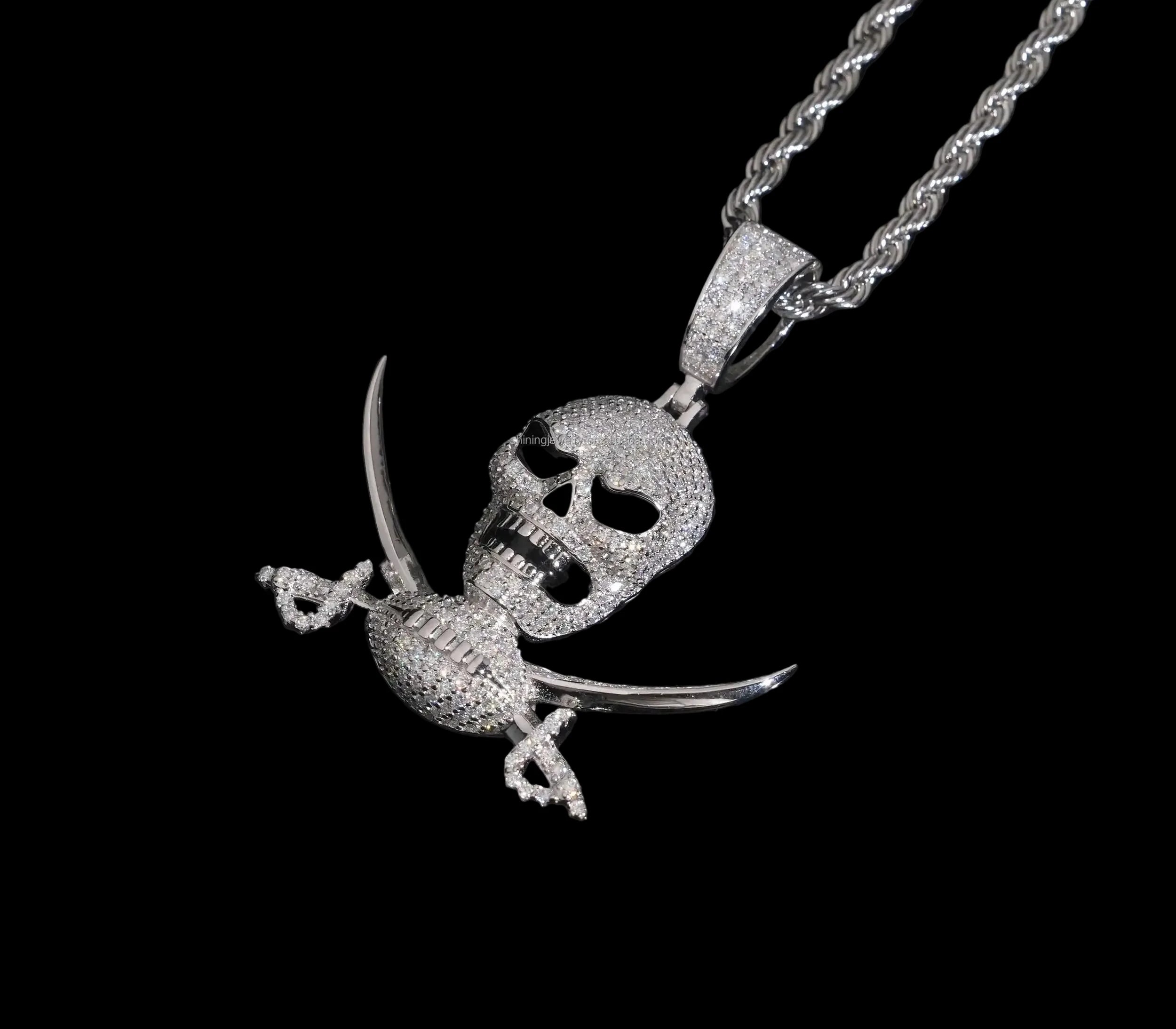 Unisex 925 Sterling Silver VVS Moissanite Iced Out Skull Pendant YHP0592