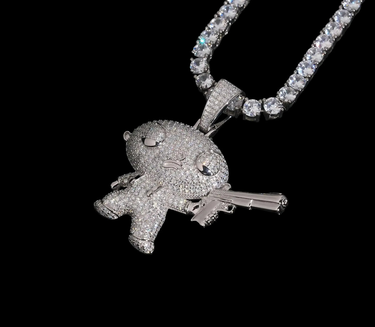 Unisex 925 Sterling Silver VVS Moissanite Hip Hop Gun Iced Out Pendant
