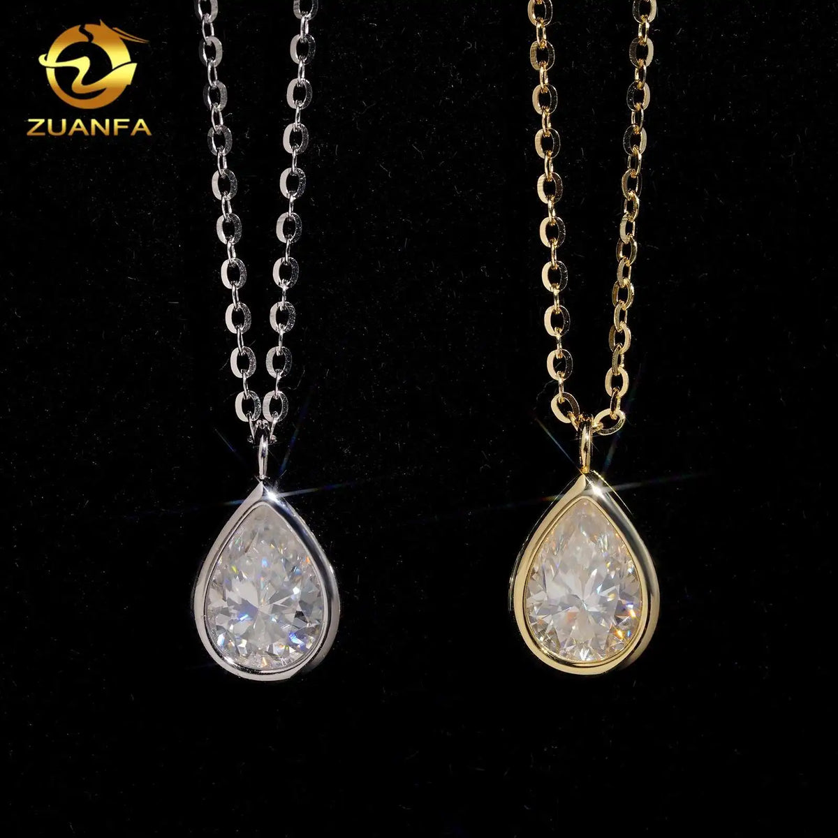 Unisex Iced Out 925 Sterling Silver VVS Moissanite Bezel Drop Pendant Necklace