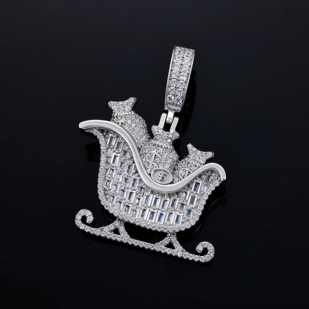 Unisex 925 Sterling Silver VVS Moissanite Baguette Money Bags Iced Out Pendant TQP0904