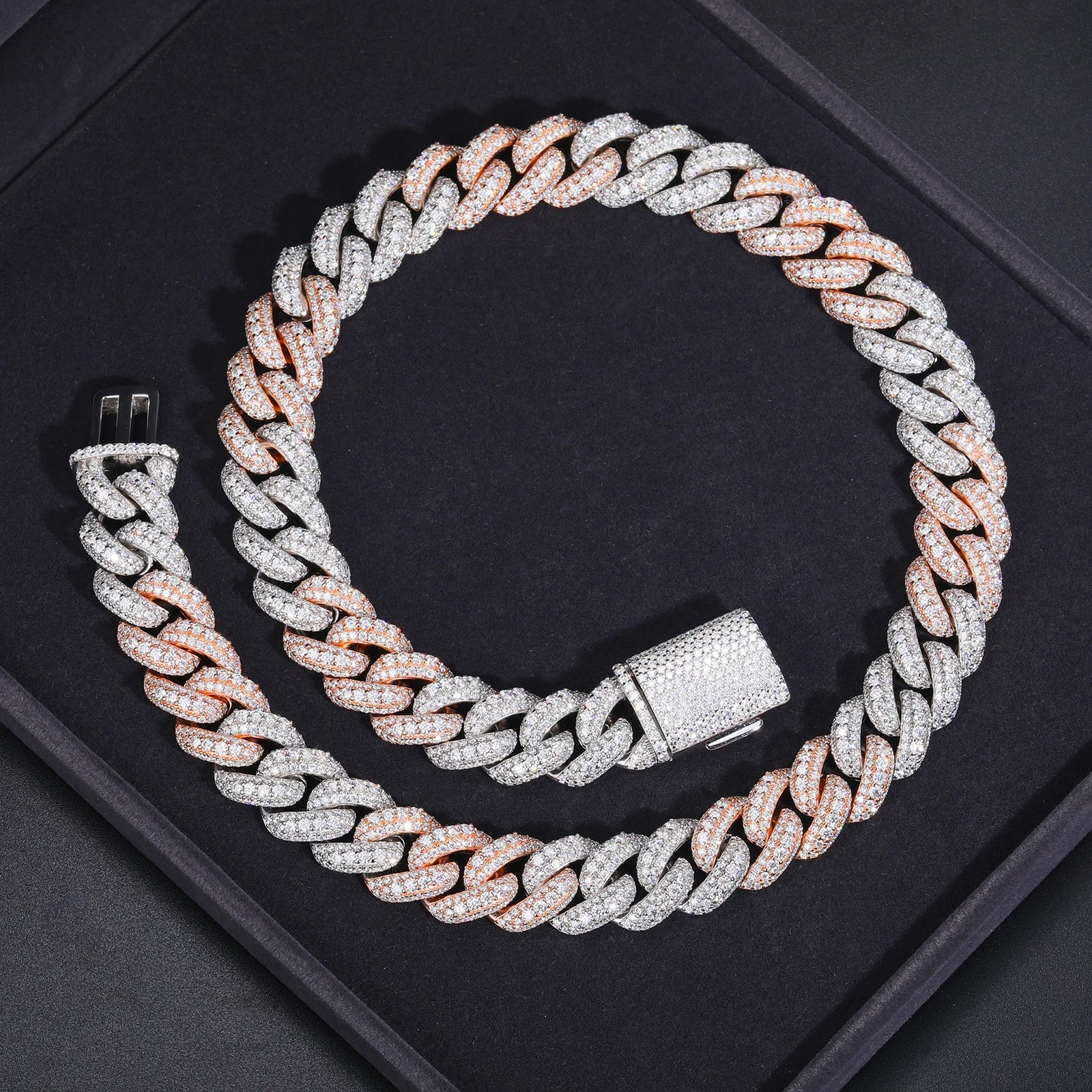 Men's 18mm 3 Row VVS Moissanite Cuban Link Chain Necklace 925 Sterling Silver
