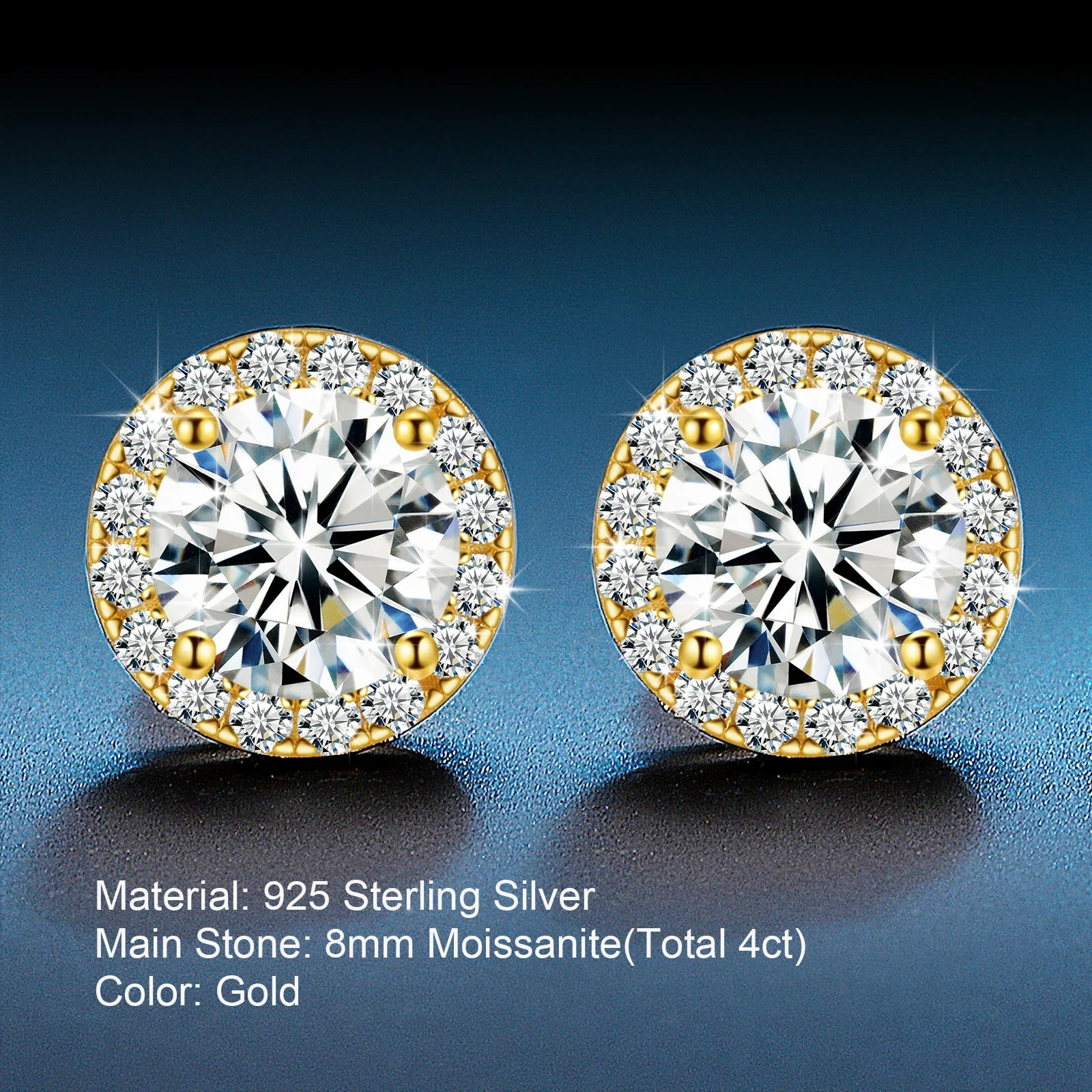 Unisex Iced Out 925 Sterling Silver White Gold Plated VVS Moissanite Round Brilliant Cut Halo Stud Earrings