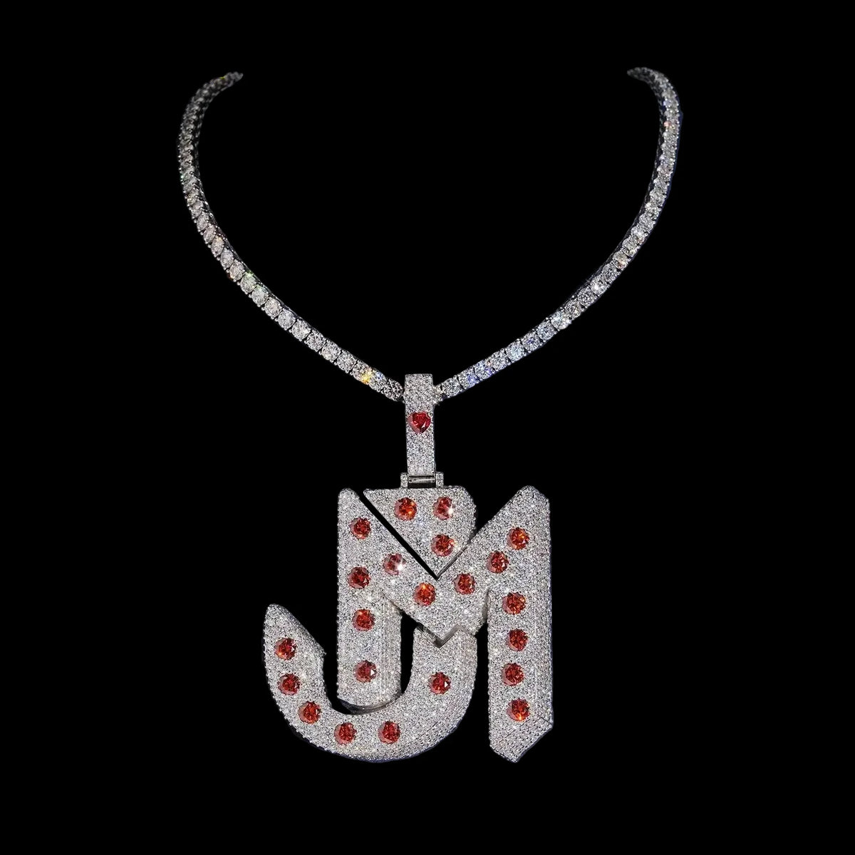 Unisex 925 Sterling Silver VVS Moissanite Letter Iced Out Pendant