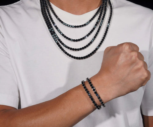 Unisex Iced Out 316L Stainless Steel Round Brilliant Cut Moissanite Tennis Chain Necklace