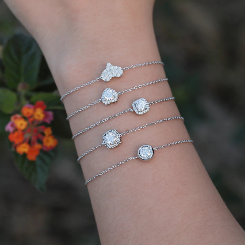 Women's Iced Out 925 Sterling Silver VVS Moissanite Heart Charm Bracelet