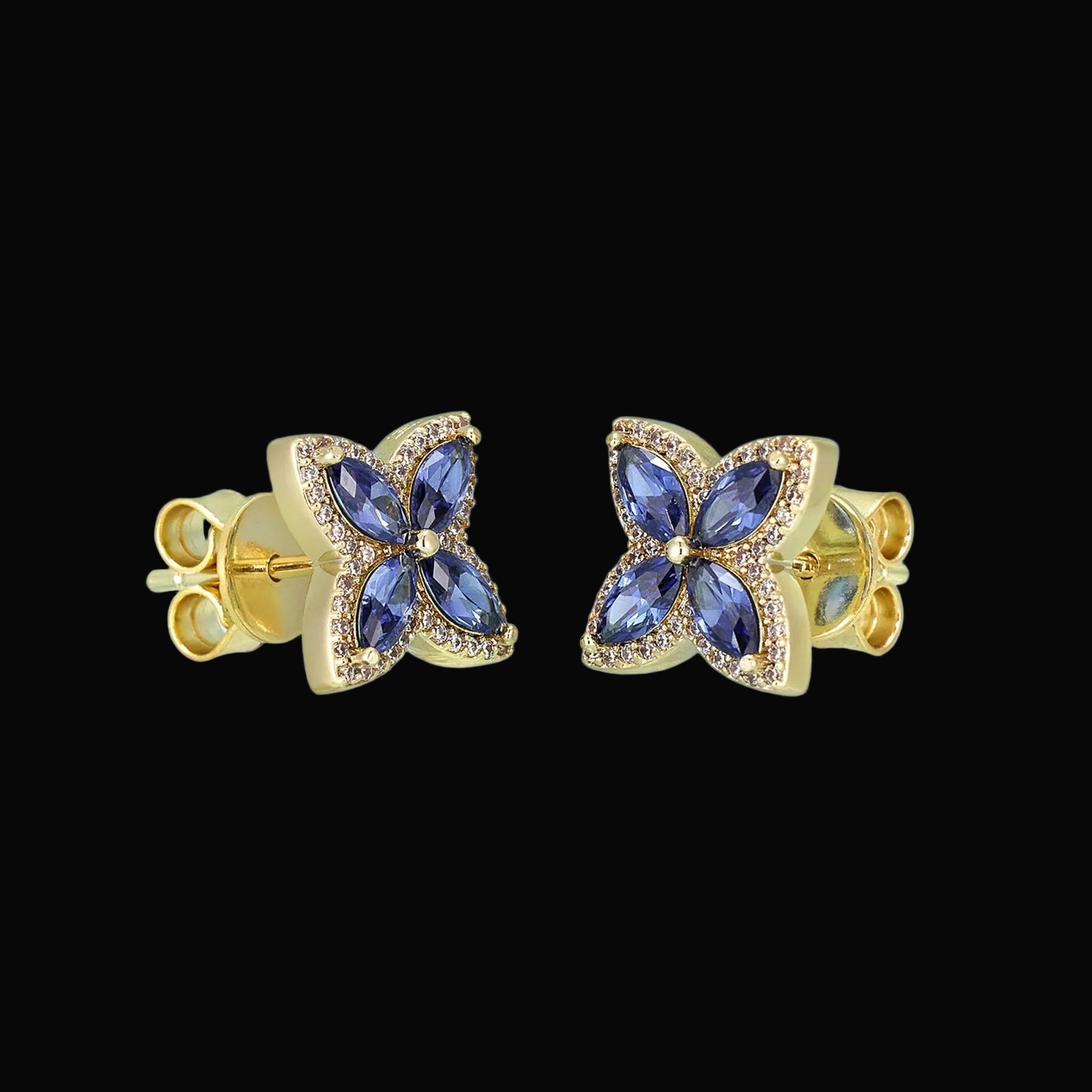 Unisex Iced Out 925 Sterling Silver VVS Moissanite Blue Sapphire Clover Stud Earrings