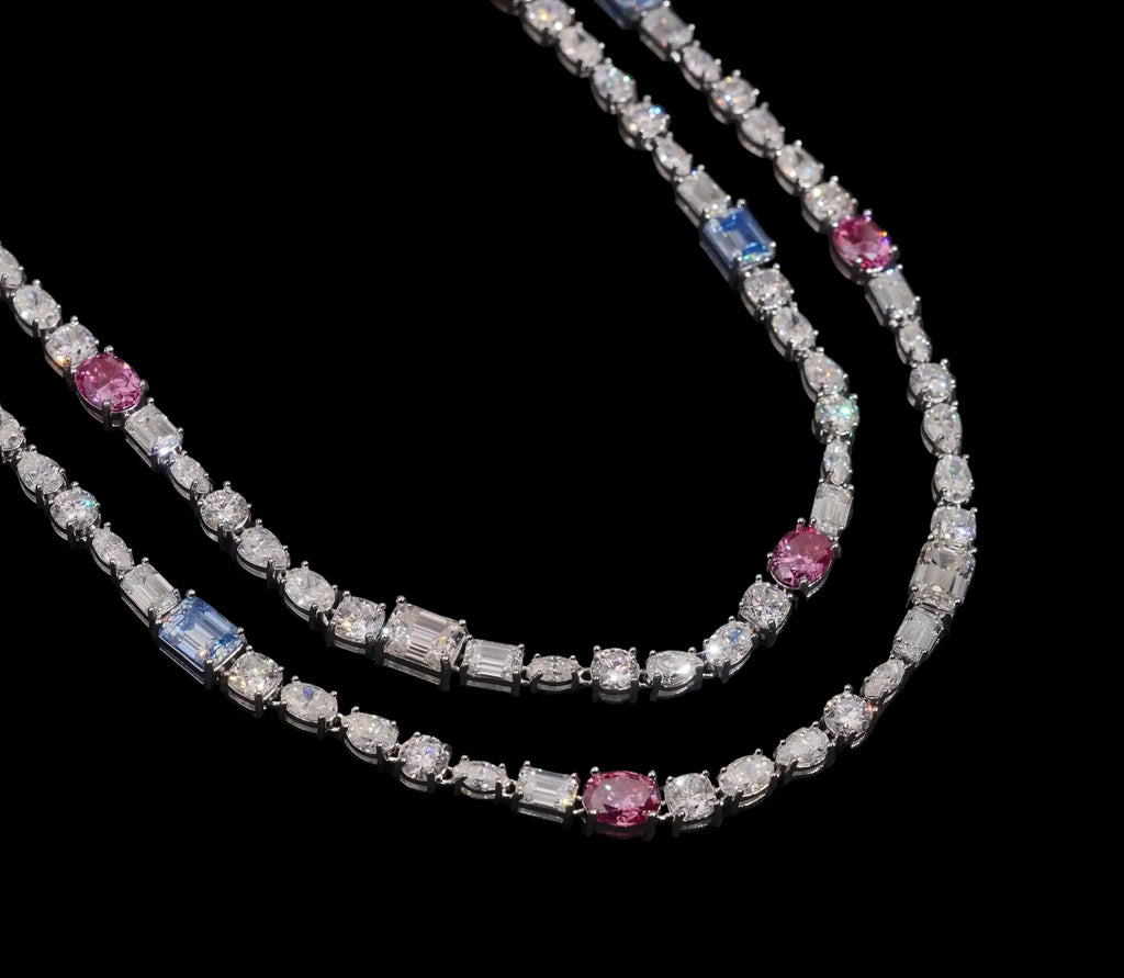 Unisex Mix Fancy Cut VVS Moissanite Tennis Chain Necklace 925 Sterling Silver