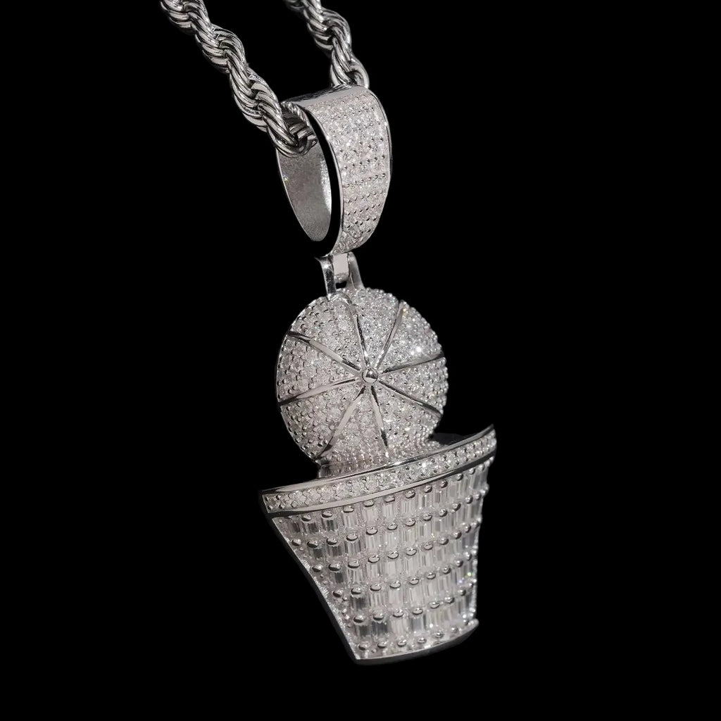 Unisex 925 Sterling Silver VVS Moissanite Basketball Iced Out Pendant