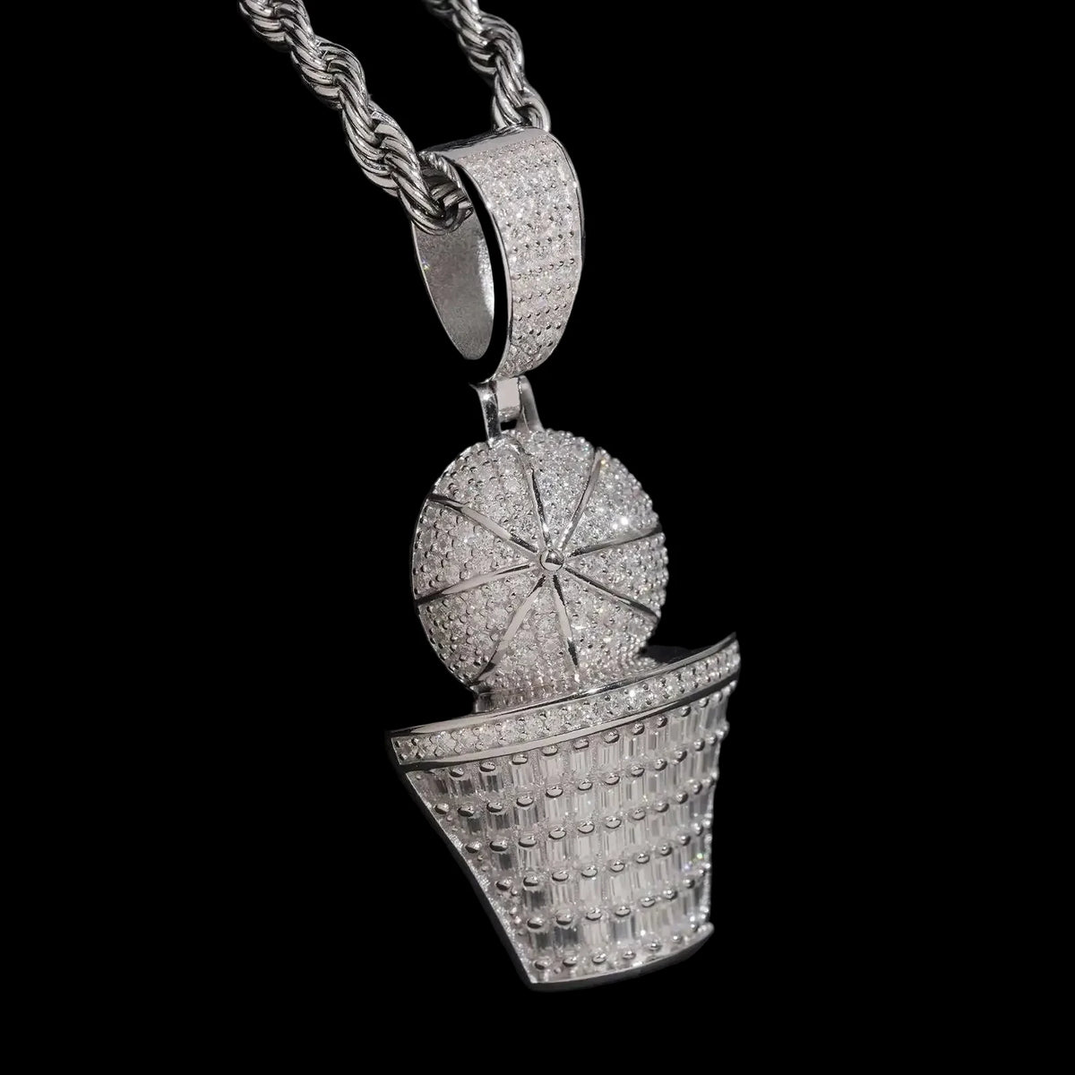 Unisex 925 Sterling Silver VVS Moissanite Basketball Iced Out Pendant
