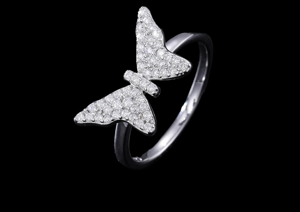 Women's Round Brilliant Cut VVS Moissanite Butterfly Ring 925 Sterling Silver