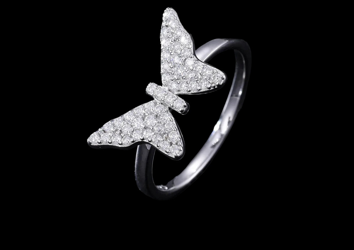 Women's Round Brilliant Cut VVS Moissanite Butterfly Ring 925 Sterling Silver