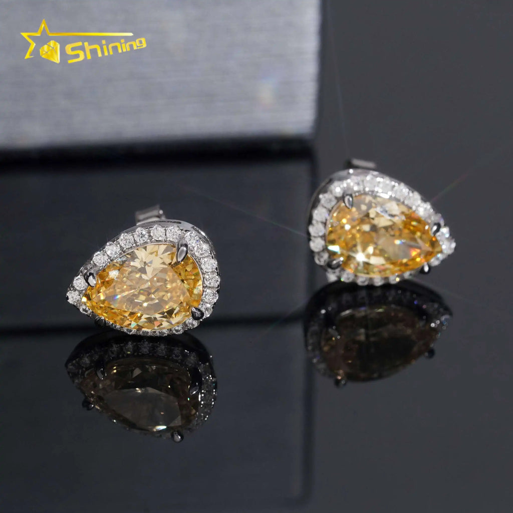 Women's Pear Cut Sunny Orange Lab Grown Moissanite Stud Earrings 925 Sterling Silver