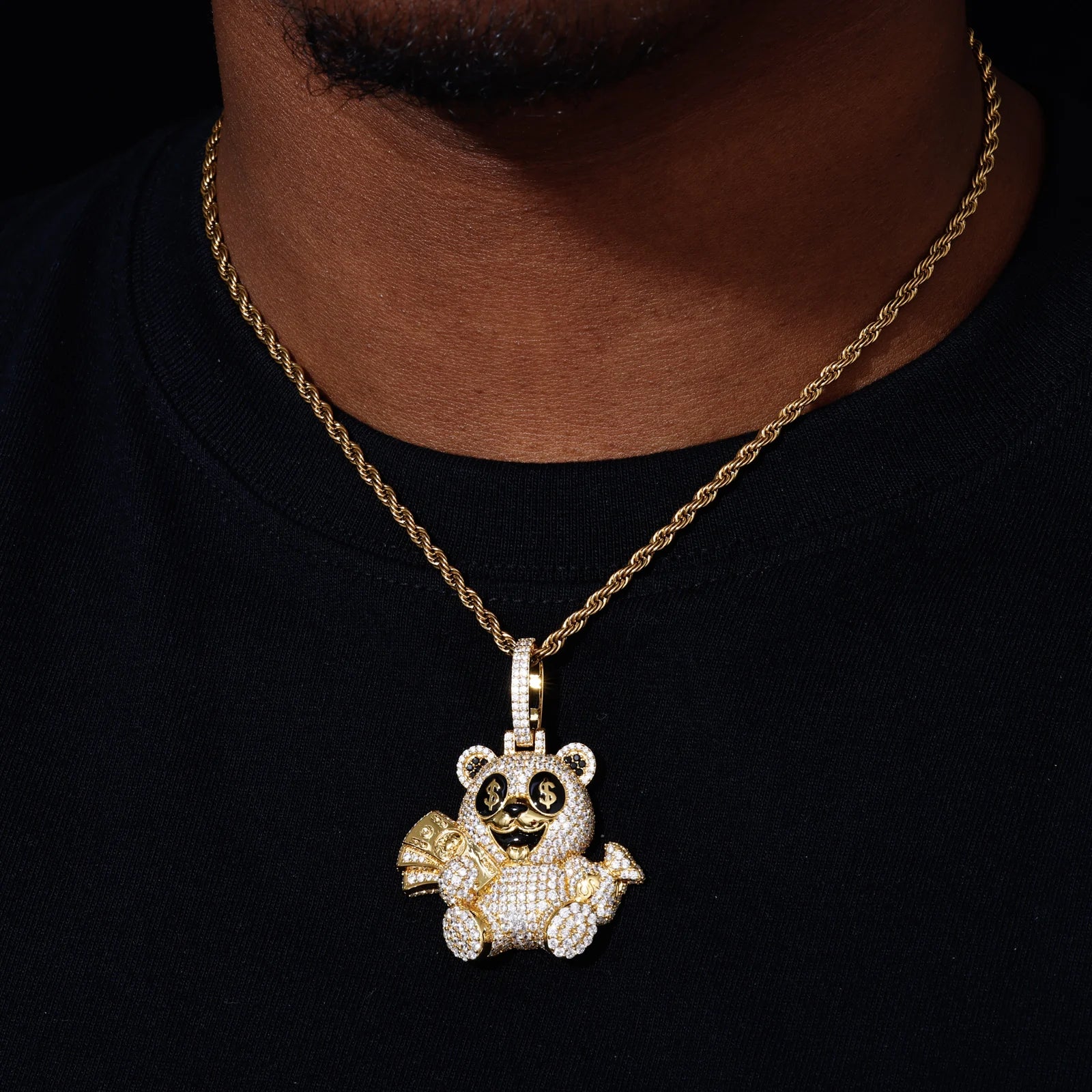 Men's 925 Sterling Silver VVS Moissanite Iced Out Money Dollar Teddy Bear Pendant TQP0891
