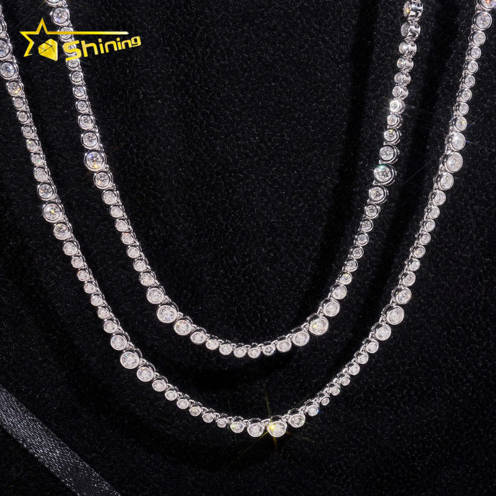 Unisex 2mm Round Brilliant Cut VVS Moissanite Bezel Choker Necklace Rhodium Plated 925 Sterling Silver