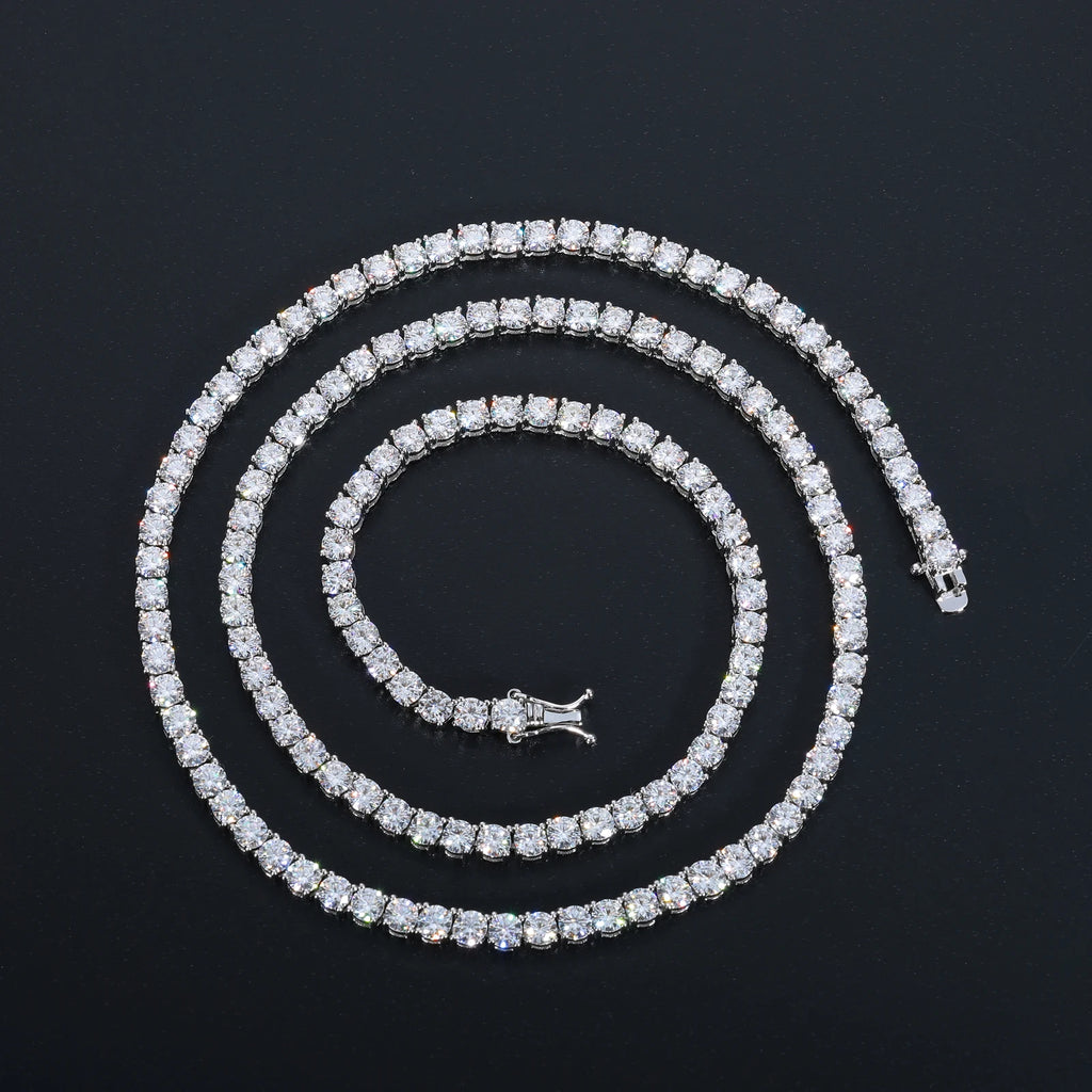 Unisex Iced Out 925 Sterling Silver VVS Moissanite Tennis Chain Necklace Bracelet