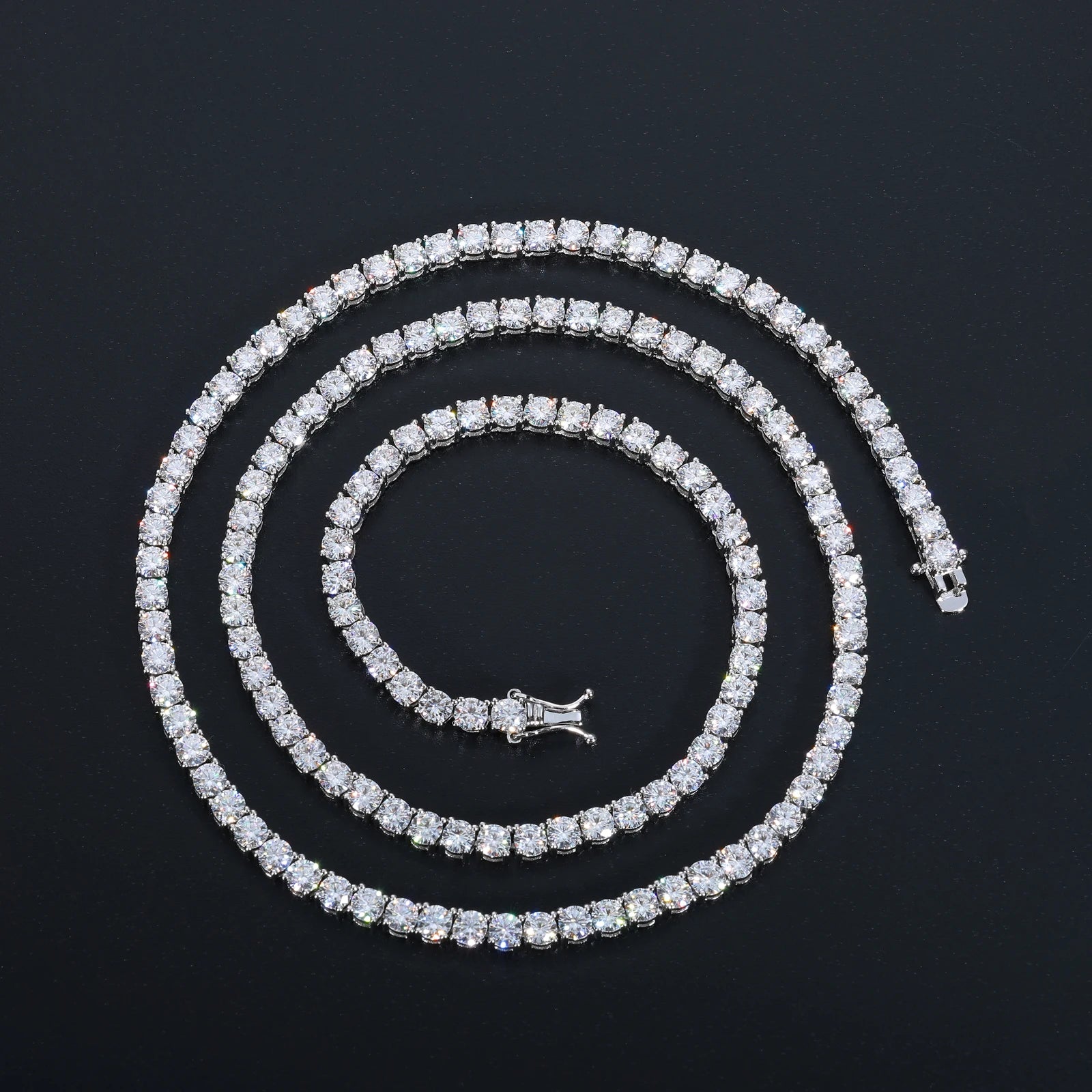 Unisex Iced Out 925 Sterling Silver VVS Moissanite Tennis Chain Necklace Bracelet