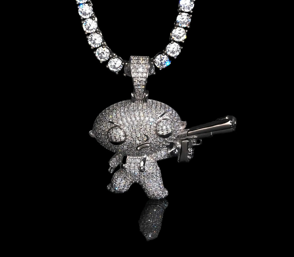 Unisex 925 Sterling Silver VVS Moissanite Hip Hop Gun Iced Out Pendant