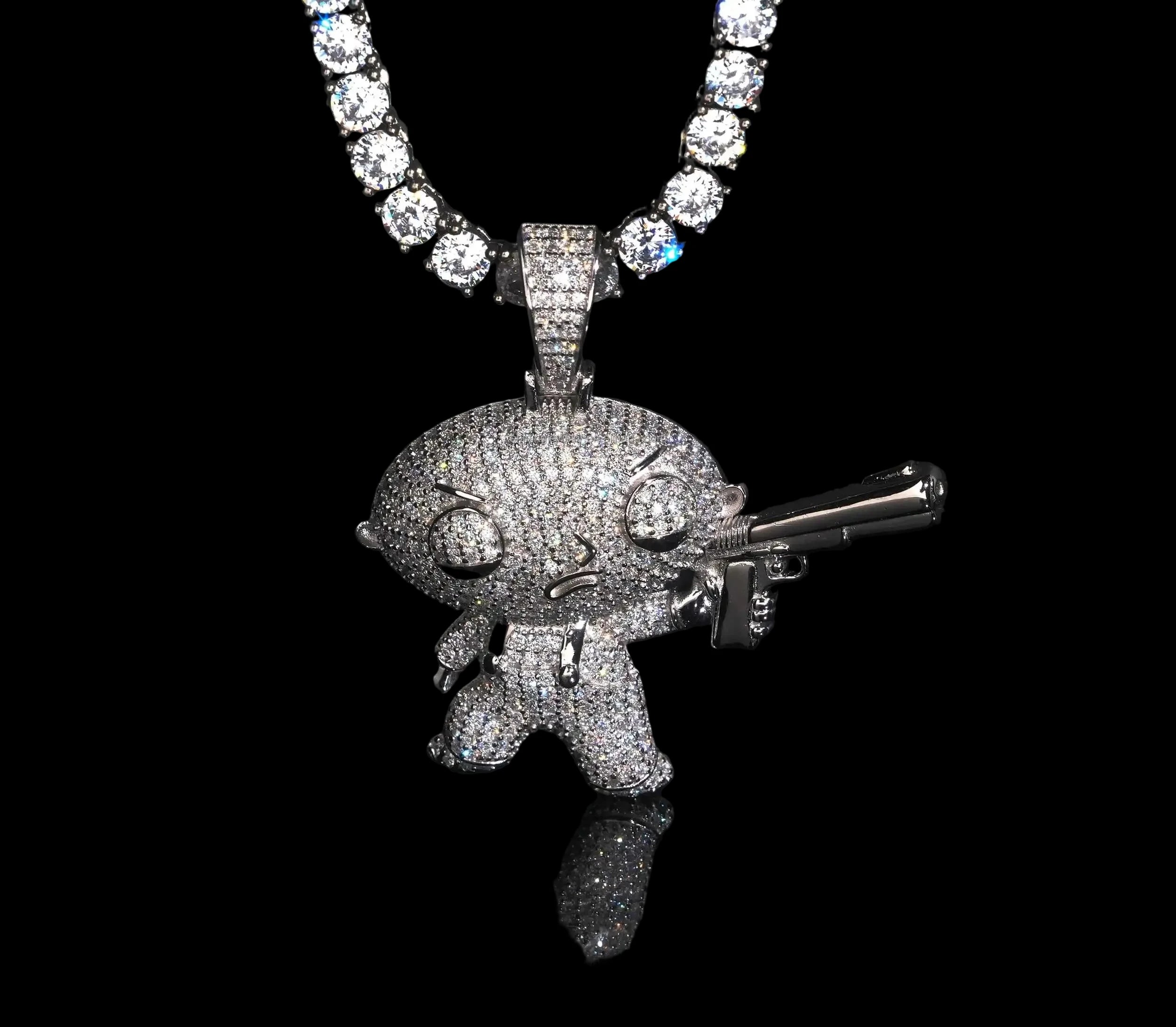 Unisex 925 Sterling Silver VVS Moissanite Hip Hop Gun Iced Out Pendant
