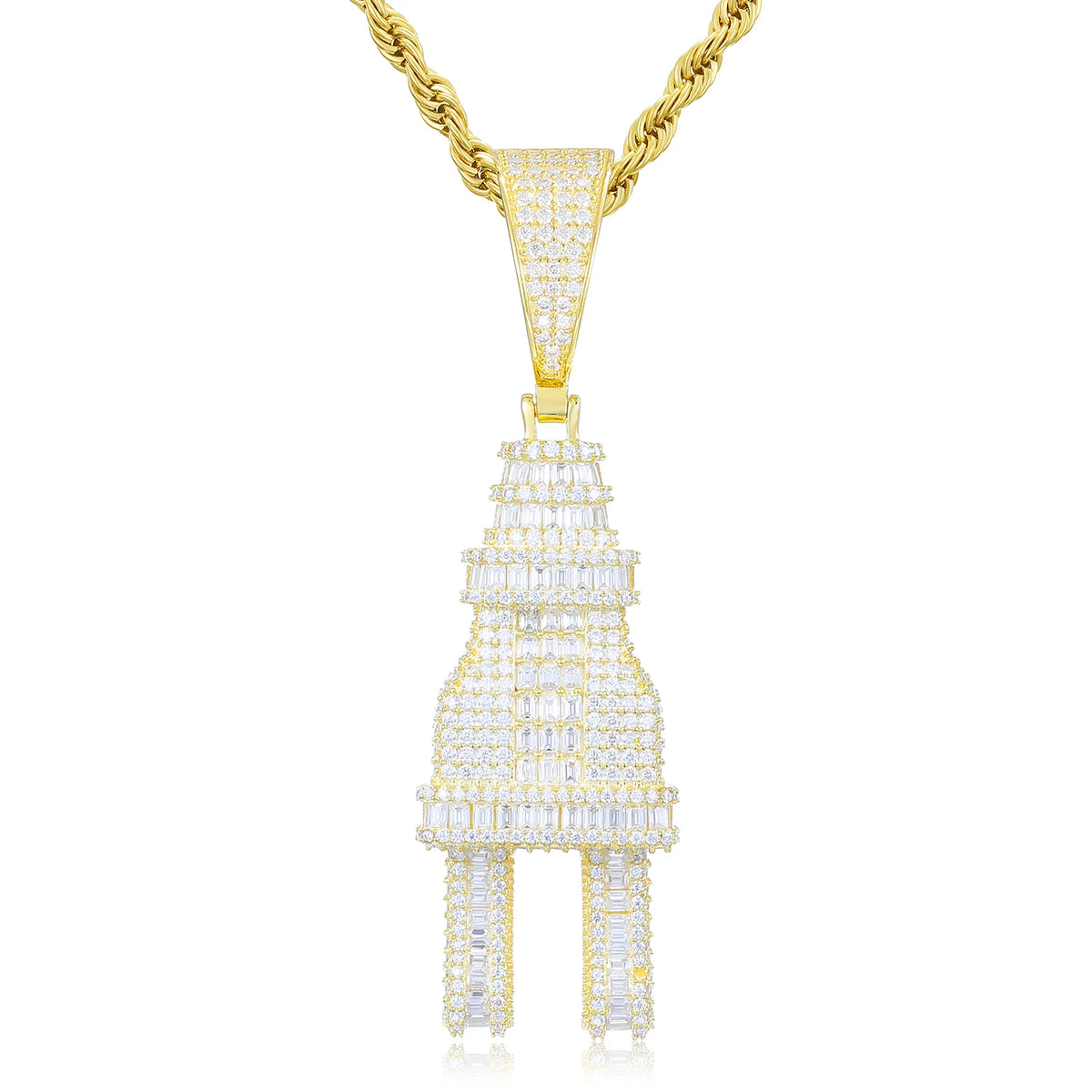 Unisex 925 Sterling Silver VVS Baguette Moissanite Iced Out Plug Pendant TQP0279