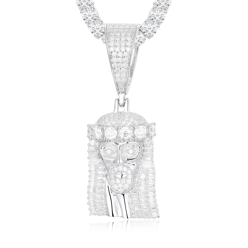 Unisex 925 Sterling Silver VVS Moissanite Baguette Iced Out Jesus Piece Pendant TQP0233