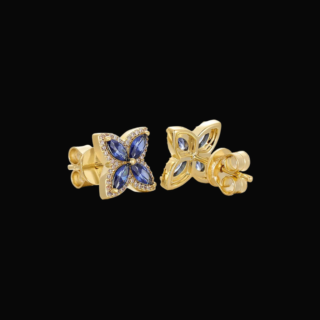 Unisex Iced Out 925 Sterling Silver VVS Moissanite Blue Sapphire Clover Stud Earrings