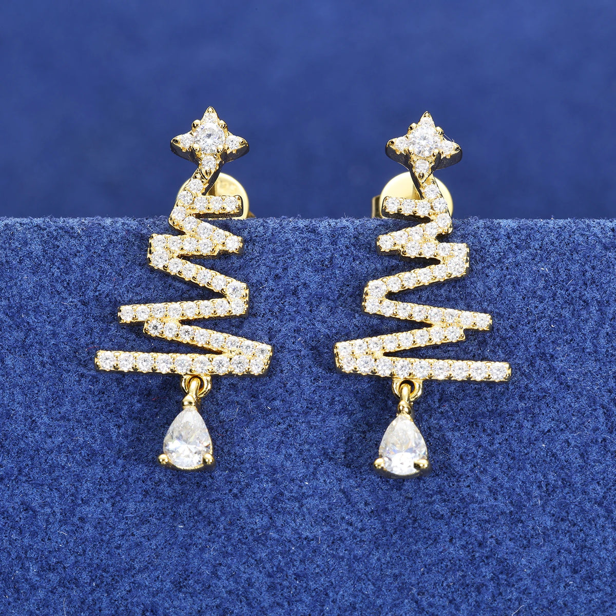 Unisex Christmas Tree Drop Earrings VVS Moissanite 925 Sterling Silver