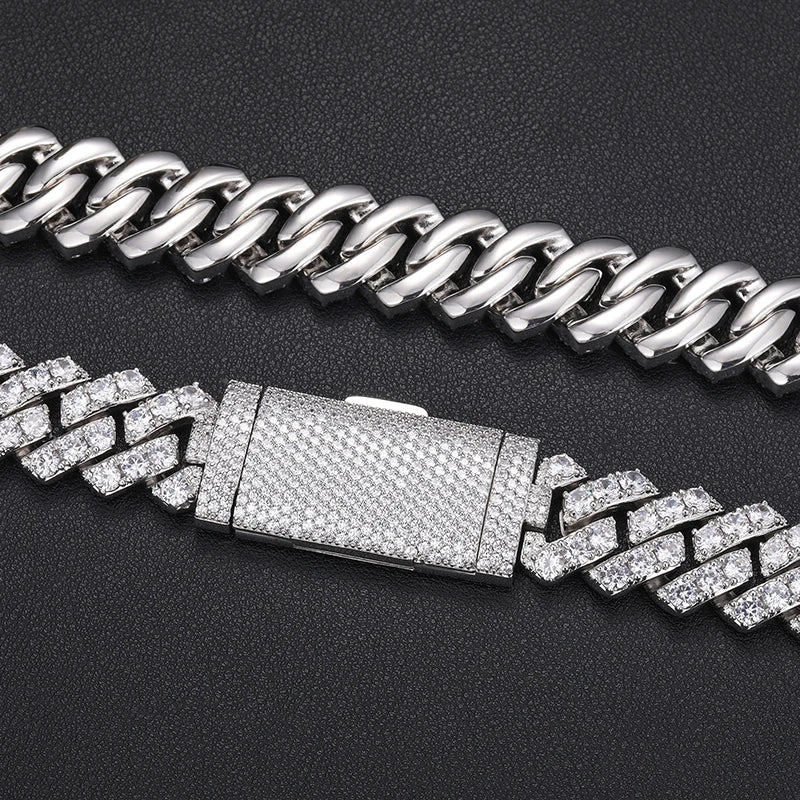 Men's 20mm Round Brilliant Cut VVS Moissanite Cuban Link Chain Necklace 925 Sterling Silver
