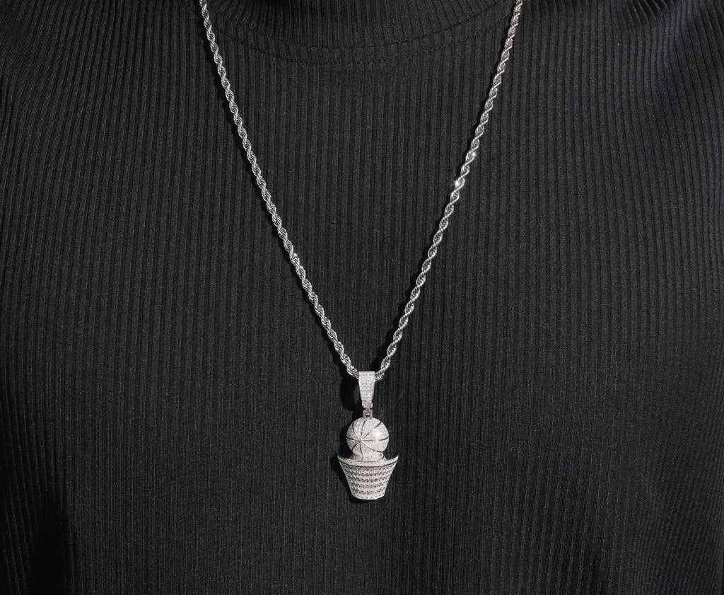 Unisex 925 Sterling Silver VVS Moissanite Basketball Iced Out Pendant
