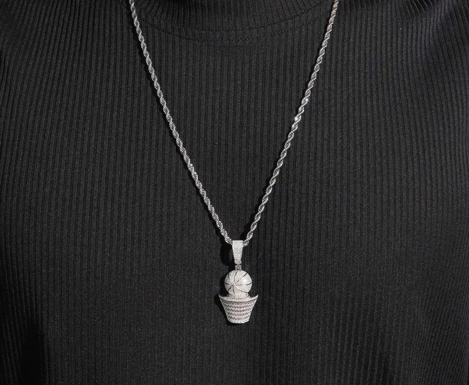 Unisex 925 Sterling Silver VVS Moissanite Basketball Iced Out Pendant